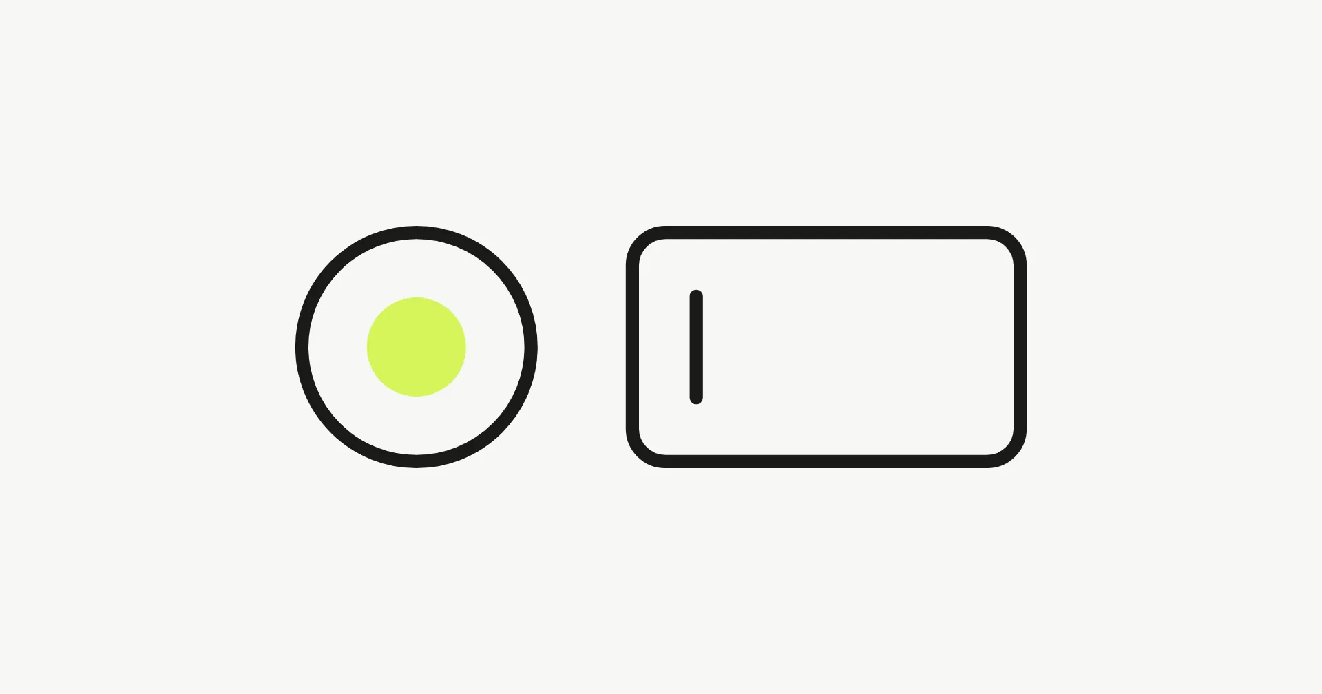 Un bouton radio coché de lime à côté d'un champ de texte vide et de son curseur, dessinés au trait noir.