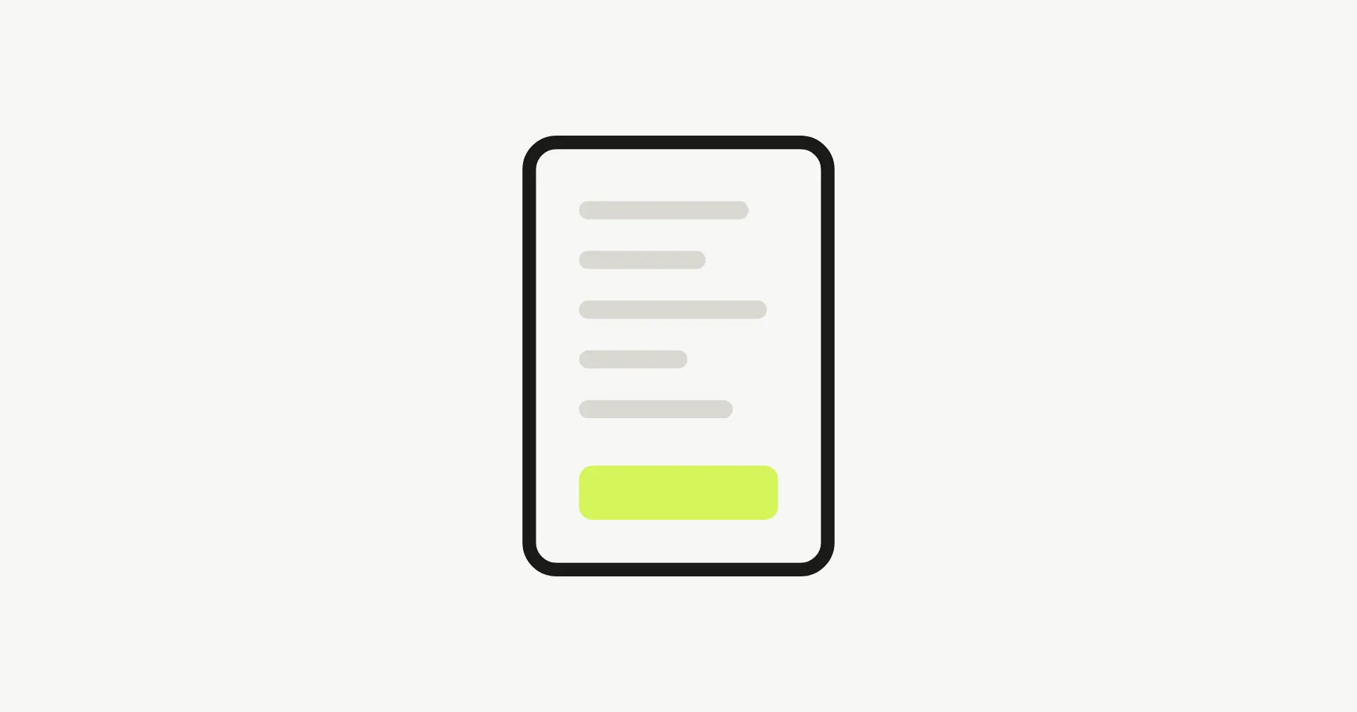 Une feuille de devis dessinée au trait noir : des lignes grises pour les questions et, en bas, le total surligné en lime.